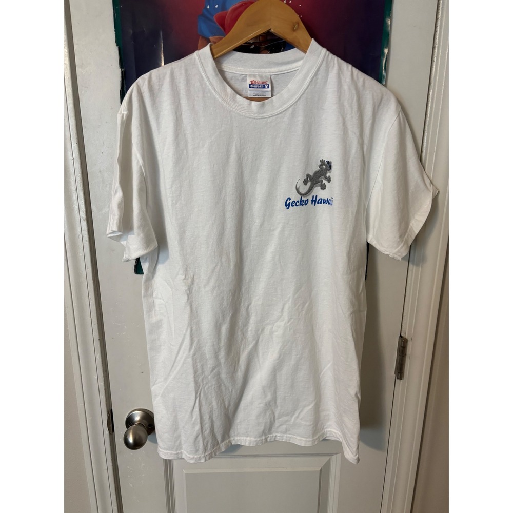 Gecko Hawaii Vintage Graphic T-Shirt Mens Medium White Hanes Comfort-T Retro